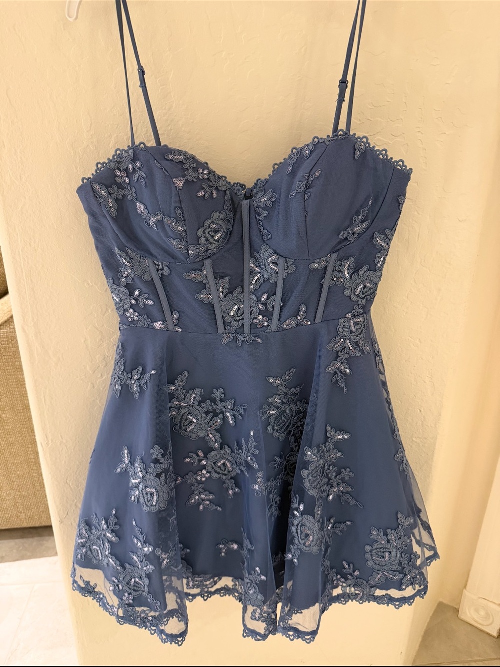 Women’s Lace Embroidered Bustier fancy Mini Dress - Blue SIZE 5/6